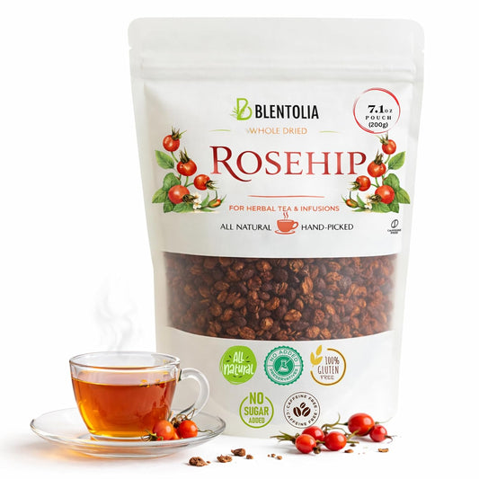 Blentolia Rosehip Whole Dried | 100% Natural Herbal Tea | Vitamin C Rich, Immune & Wellness Support | Caffeine-Free | 7.05oz (200g) Resealable Pouch