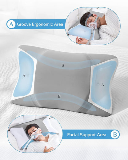 CPAP Pillow for Sleeping, HSA/FSA Sleep Apnea Pillow for All CPAP Masks Users to Reduce Air Leaks, Masks Pressure, Memory Foam with Cooling & Breathable Pillowcase for Side Back Sleeper