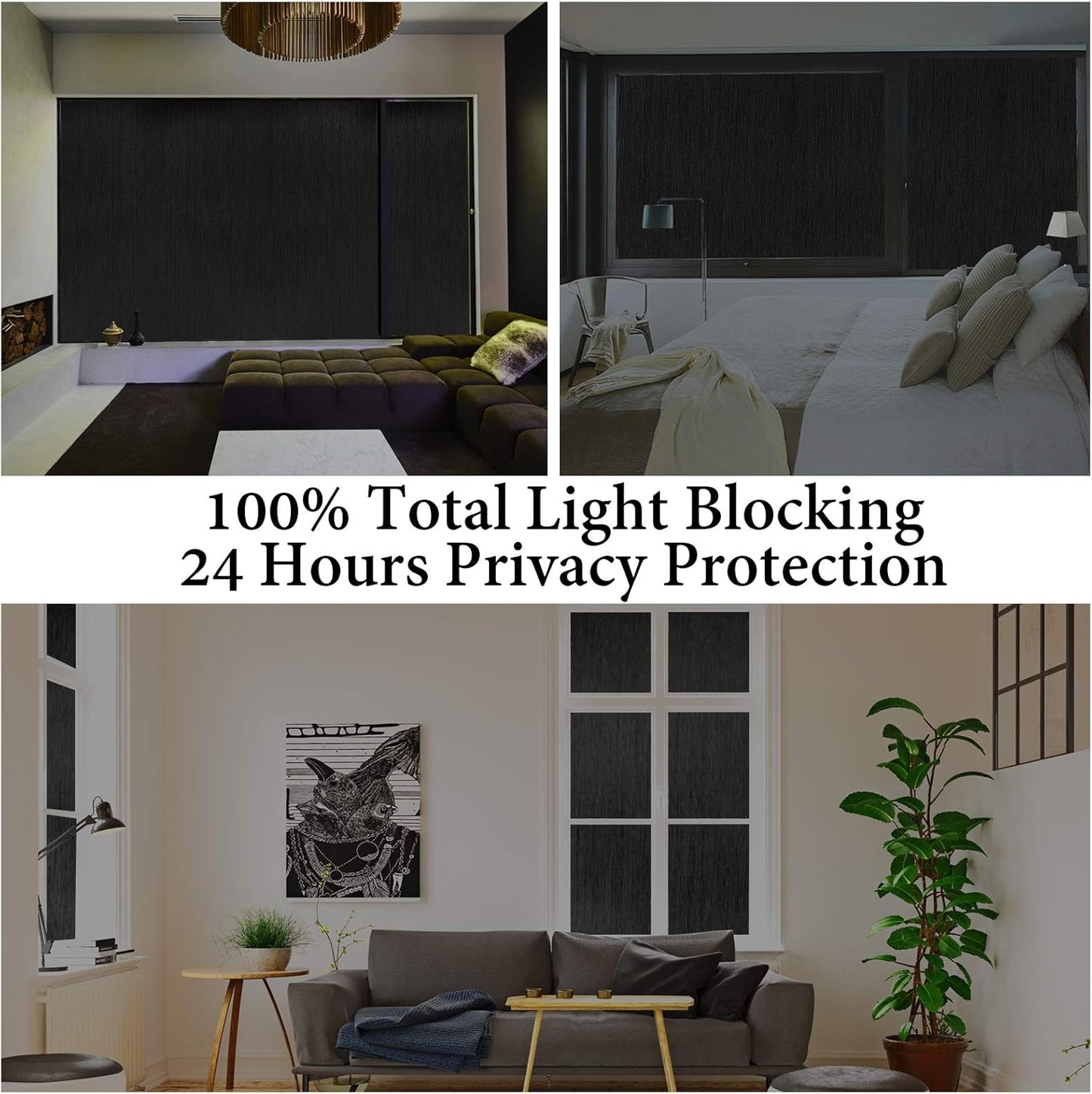 KESPEN Total Blackout Window Film Privacy Static Cling 100% Light Blocking Room Darkening Window Cover Heat Control Anti-UV Glass Sticker Window Tint for Home with Grid Line, 17.5 Inch X 6.5 Feet