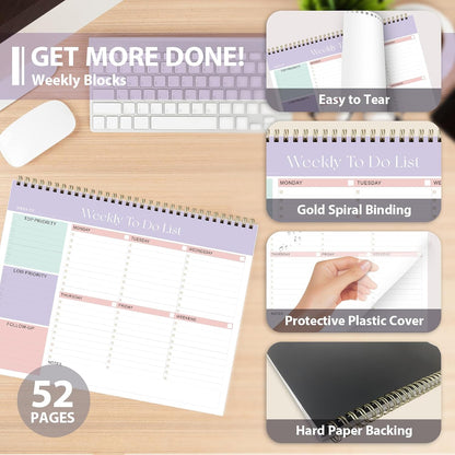 Weekly To Do List Notepad, Undated Planner with 52 Sheets (8.5''x11'') | Desk Accessories and Supplies, Women & Man, Home School & Work