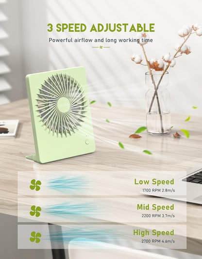 Zuvas Desk Fan Battery Operated Fan Rechargeable 180°Tilt Folding Personal Fan Ultra Quiet Small Portable 3 Speed Adjustable Strong Wind Fan For Office Bedroom Home Desktop Camping (White)