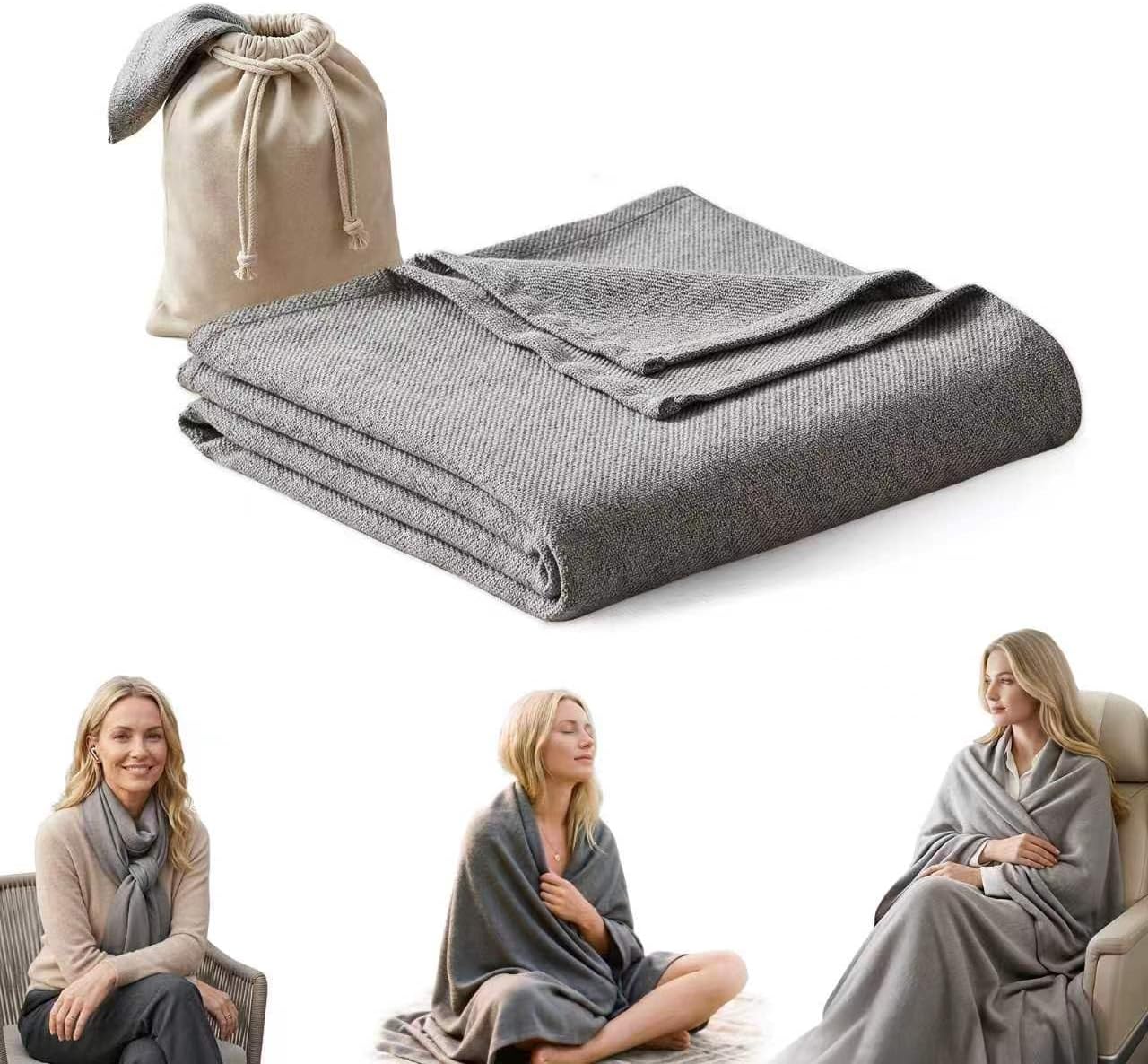 Travel Blanket Airplane - Ultra Soft & Lightweight Knit Design Compact Airplane Blanket,53x72 Inch,Stylish Travel Shawl Wraps for Flights,Office,Home Use,Travel Essentials & Gifts