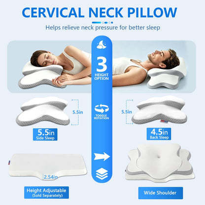 Ergo Pillow for Sleep Apnea, Neck Pain, and Snoring Relief | Cervical Neck Pillow for Neck Pain Relief & Side Sleeper | Orthopedic Memory Foam with Ergonomic Neck Support, Gray, Standard