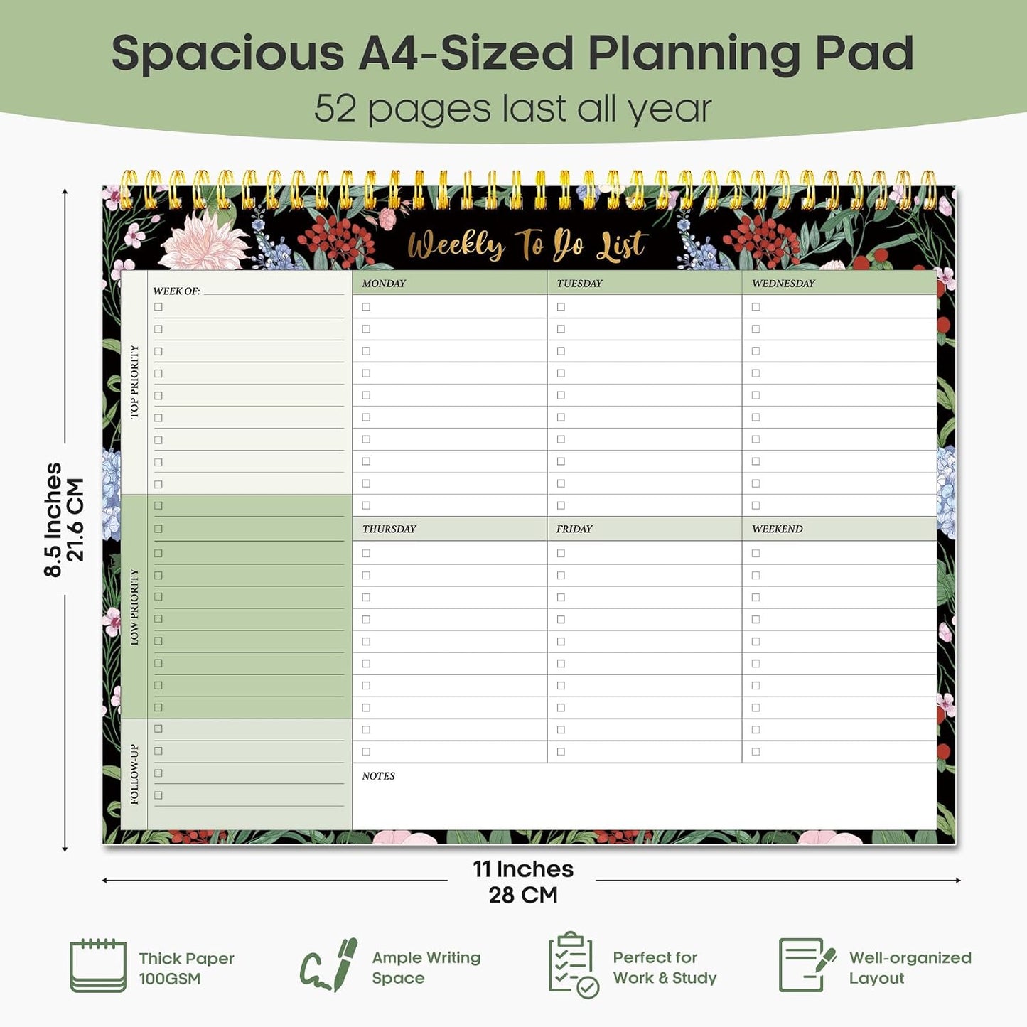 Taja Weekly To Do List Notepad with 52 Undated Sheets（8.5"×11"）- Weekly Desk Planner for Women & Man, Work and Home -1 Pack Violet Dream