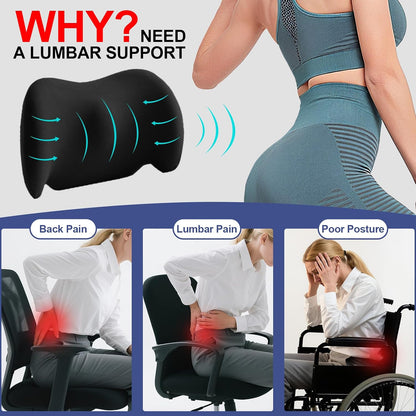 BYMECOST Lumbar Support Pillow for Car, Memory Foam Car Seat Back Support Pillow for Driving, Back Cushion with Strap for Pain Relief, Ergonomic Back Cushion for Office Chair, Wheelchair (Black)