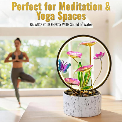 11‘’ H Pink Tabletop Water Fountain, Zen Desktop Waterfall, Indoor Lotus Desktop Decorative Fountain, Home Bathroom Bedroom Decor.