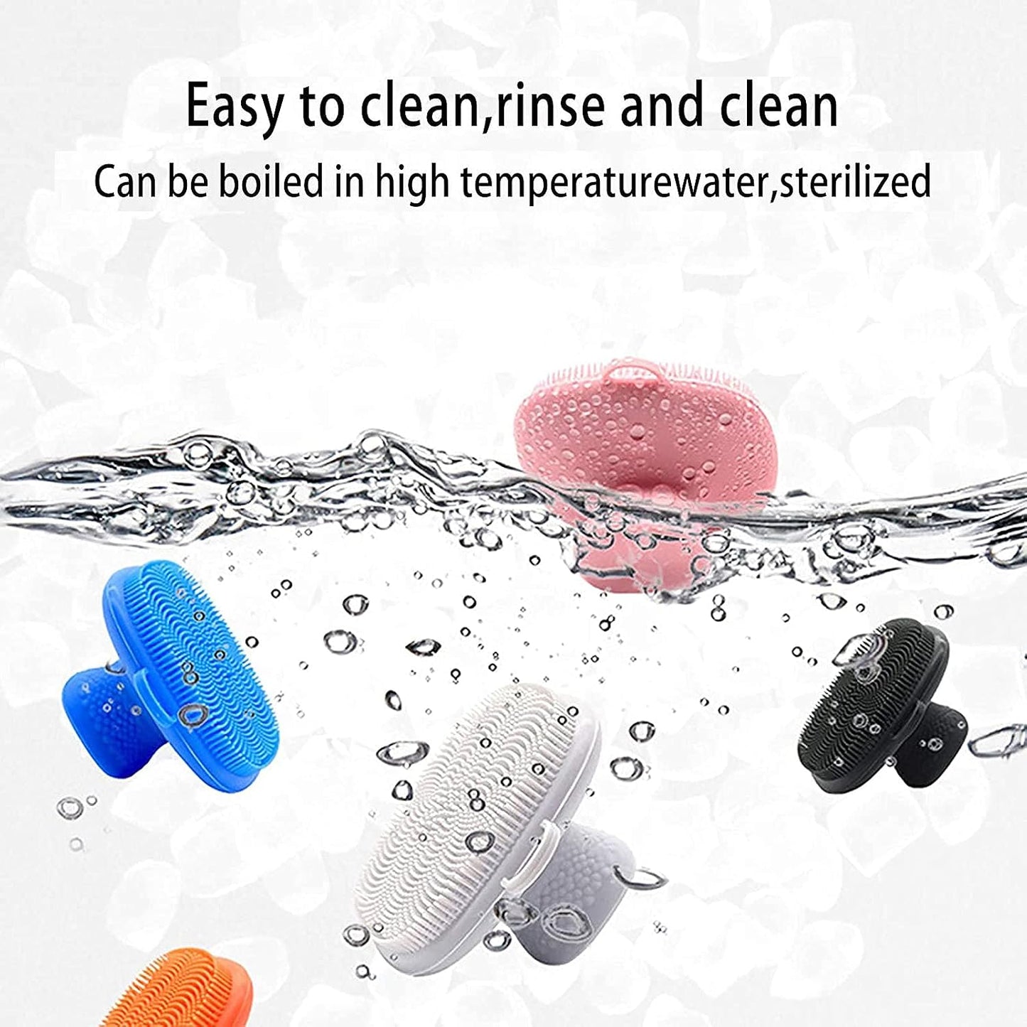 Back Scrubber for Shower & Face Scrubber, 2Pcs Silicone Exfoliating Brush Set with 17In Long Handle, Soft Body & Facial Cleansing Scrubber for Men Women