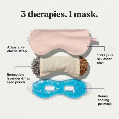 ASUTRA Silk Eye Pillow for Sleep, Black - Filled w/Lavender Buds & Flax Seeds, Weighted Eye Mask, Meditation & Light Blocking Blindfold, Cooling Gel Mask Included