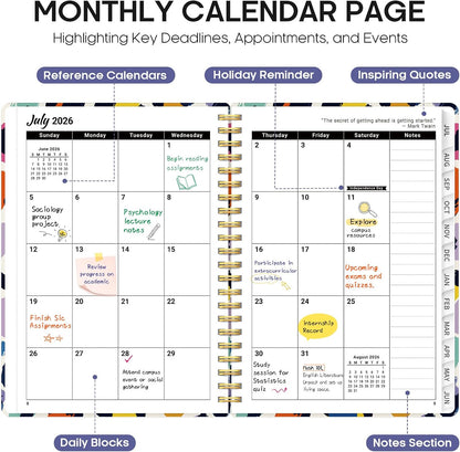 Planner 2026-2027, Jul 2026-Jun 2027 Academic Monthly & Weekly Planner - Colors B