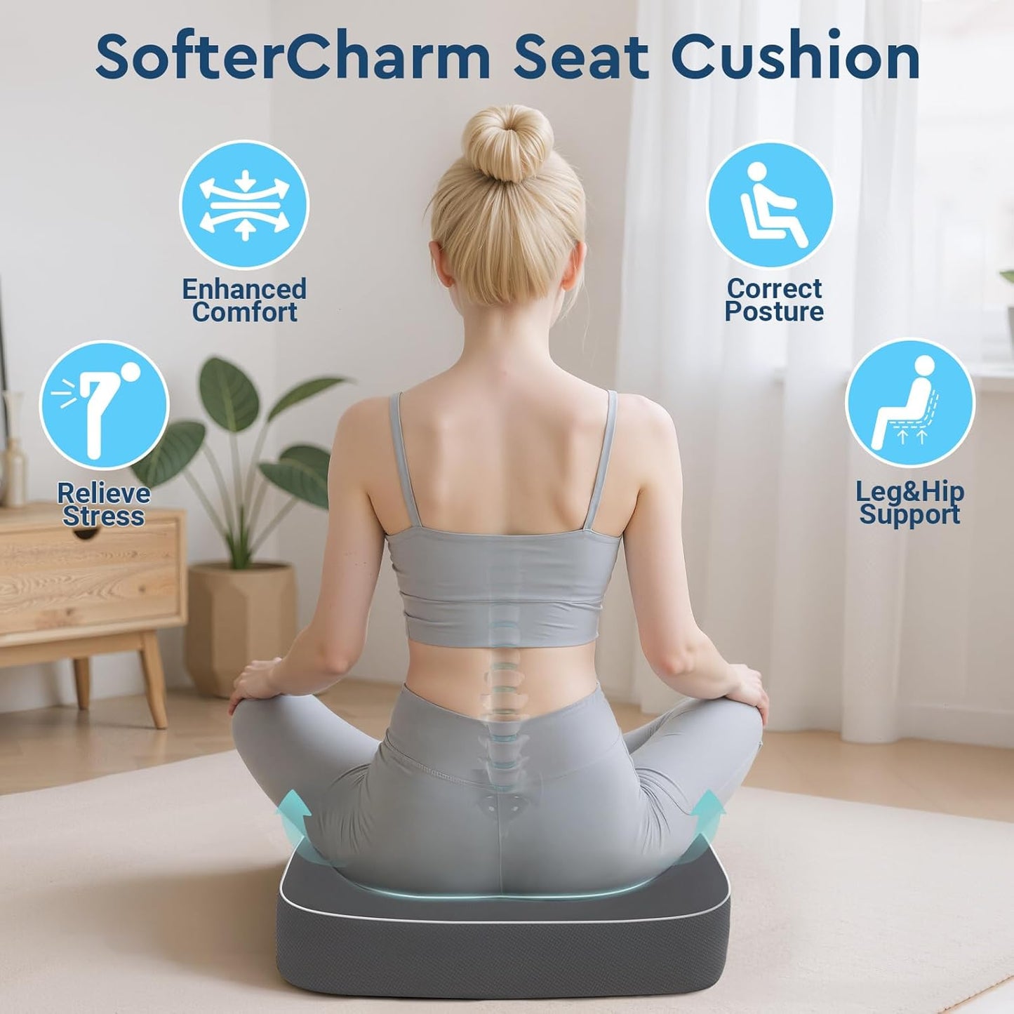 Seat Cushion, Memory Foam Office Chair Cushions for Long Sitting Hours, Chair Pad for Sciatica, Coccyx, Tailbone, Hip Pain & Pressure Relief, Office, Home, Car Seats, Airplane, Black/Large