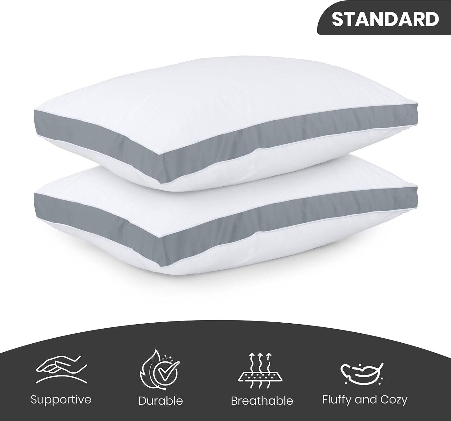 Utopia Bedding Down Alternative Bed Pillows for Sleeping Queen Size (White), Set of 2, Soft & Fluffy Pillow with Cooling, Hotel Quality, Gusseted Pillow for Back, Stomach or Side Sleepers