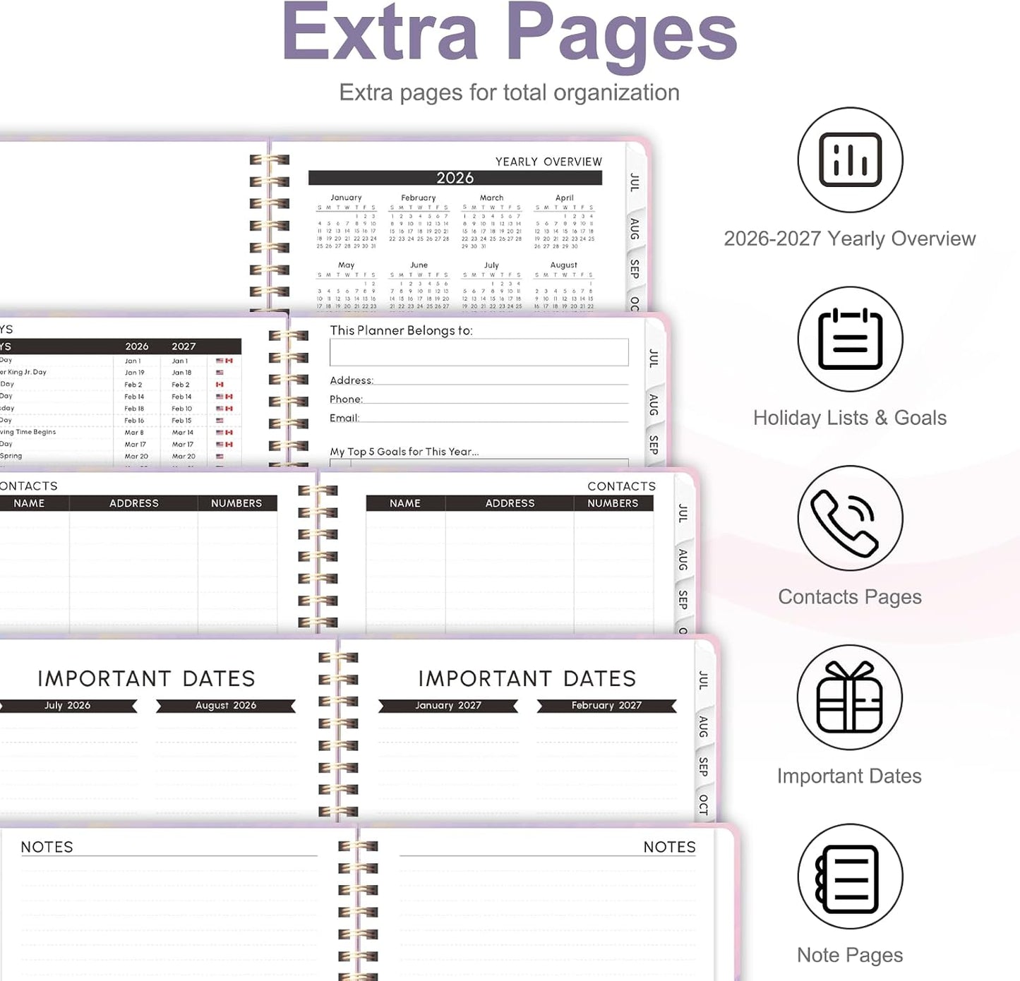 Planner 2026-2027, Weekly and Monthly Calendar Planner, JUL 2026 - JUN 2027 | A5(6.3'' x 8.5''), Hardcover, Agenda Book, Sprial Bound, Inner Pocket, Office and School Use