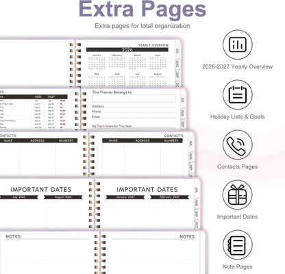 Planner 2026-2027, Weekly and Monthly Calendar Planner, JUL 2026 - JUN 2027 | A5(6.3'' x 8.5''), Hardcover, Agenda Book, Sprial Bound, Inner Pocket, Office and School Use