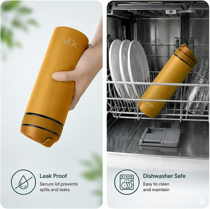 VIVA Recharge Tea Infuser Bottle, 16 oz Insulated Stainless Steel Travel Tea Tumbler with Infuser for Loose Leaf, Hot & Cold Tea & Coffee, Patented Steep Control, Leak-Resistant Lid - Mustard