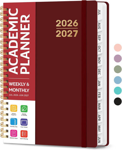 Planner 2026-2027 for Women & Men, Academic Monthly and Weekly Calendar Planner, Jul 2026 - Jun 2027, A5 (6.3" x 8.5"), Teacher Student Planning Book with Tabs, Ideal for Office School Supplies - Pink