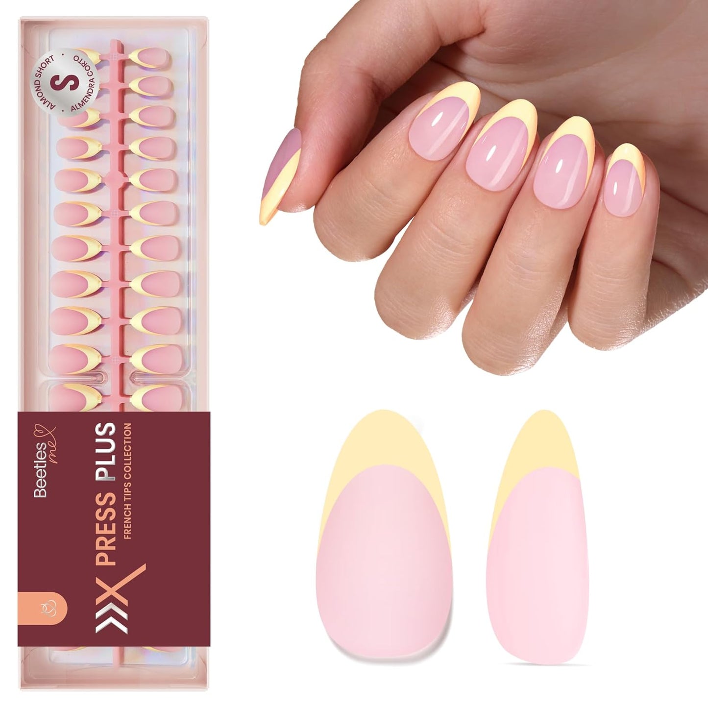 Beetles Press On Nail Kit-Short Square French Tip Press On Nails, 150Pcs Pink French Nail Tips with Nail Glue & Remover Builder Top Coat Nail Lamp, All-in-One DIY Fake Nails Gift for Women