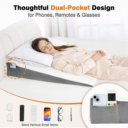 Vekkia 34" Extra-Long Wedge Pillow, 5.5" Bed Wedge Pillow for Sleeping,Gray