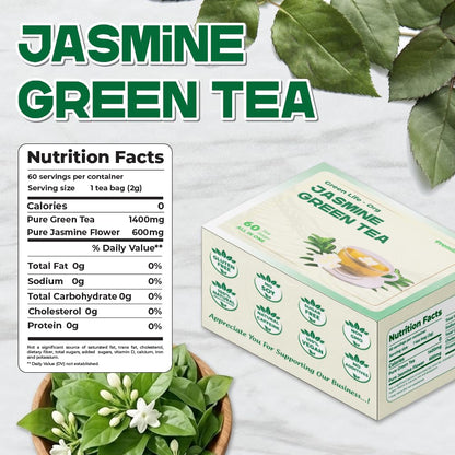 60 Jasmine Green Tea Bags, 100% Natural Ingredients Herbal Tea, Individually Wrapped Seal, Blend for Wellness, Vegan, No Sugar,Floral Smoothness, Caffeinated,, Boost Immunity & Rich in Antioxidants. (Jasmine + Green Tea)