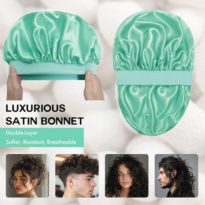 Satin Silk Bonnet for Sleeping, Double Layer Silk Sleep Cap for Men & Women, Soft Satin Lined Bonnet for Curly Hair