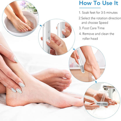 LINKEVAP Electric Callus Remover for Feet, Professional Pedicure Kit Foot Scrubber for Dry, Dead, Cracked, Hard Skin, at Home Feet Spa Care Kit for Men & Women (Cold White)