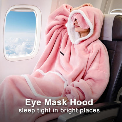 IFNOW Wearable Blanket Hoodie, Oversized Sherpa Fleece Hooded Blanket Sweatshirt with Eye Mask and Pocket, Comfy Long Flannel Blanket for Adults Men,Gifts for Women Mom Girlfriend,MoonFace