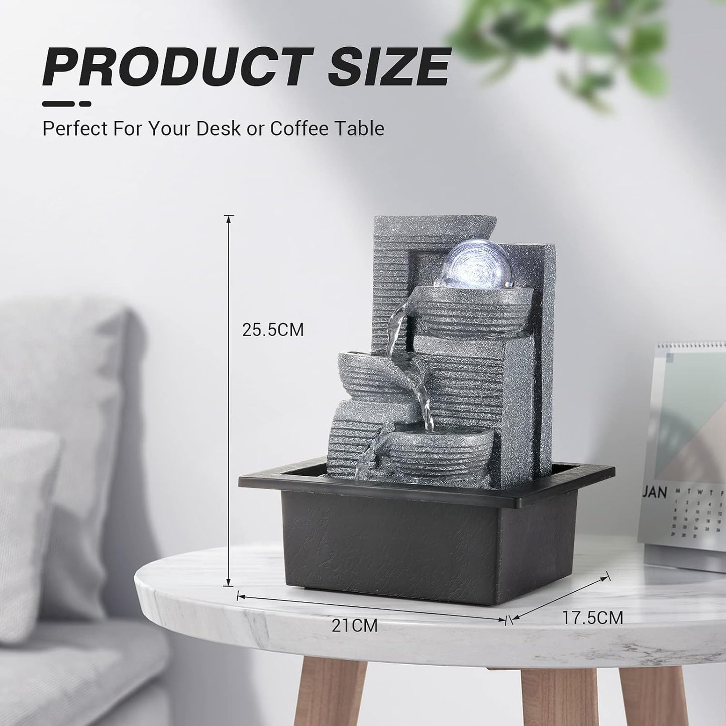 WICHEMI Indoor Fountain Tabletop Fountain Waterfall Fountains Stacked Rocks | Desktop Fountain With LED Light, Soothing Sound, Stress Relief, Humidifies Air, No Plumbing, Easy Setup, 11.8"X8.7"X5.9"