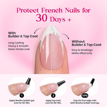 Beetles Press On Nail Kit-Short Square French Tip Press On Nails, 150Pcs Pink French Nail Tips with Nail Glue & Remover Builder Top Coat Nail Lamp, All-in-One DIY Fake Nails Gift for Women