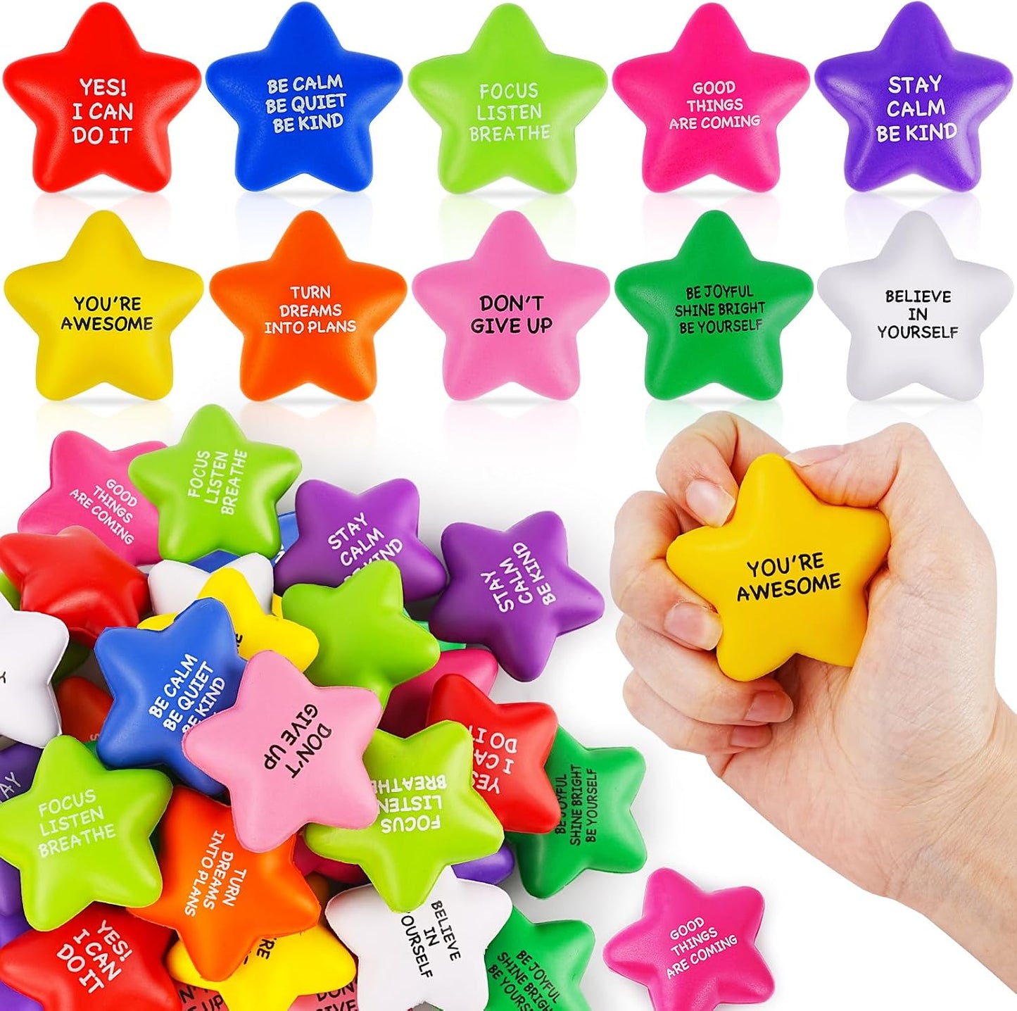SHQDD 36PCS Stress Balls for Adults & Kids, Motivational Soft Foam Squeeze Toys with Inspiring Quotes for Anxiety & Anger Relief, Perfect for Office, School, Home Use or as Party Favors