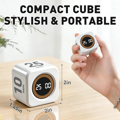 Pomodoro Timer Cube for Productivity — 5/25/10/50 Minutes Preset, Digital Gravity Sensor Desk Visual Timer for ADHD, Silent Mode, Ideal for Office, Study, Kitchen & Kids (White)