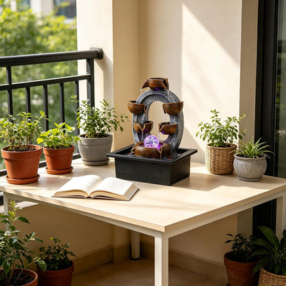 GOESWELL Water Fountain for Indoor Tabletop: Antique Bronze Fairy Statue Tabletop Waterfall with Rotating Crystal Ball for Desk - Small Zen Meditation Decor for Home Office Bedroom Relaxation