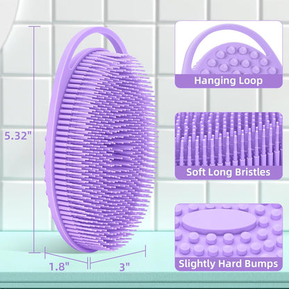 Silicone Body Scrubber 4 Pack, Double-Sided Silicone Loofah Shower Body Scrubber for Men & Women, Soft Exfoliating Silicone Bath Scrubber with Hanging Handle, Quick Foaming Body Wash Scrubber 4 colors