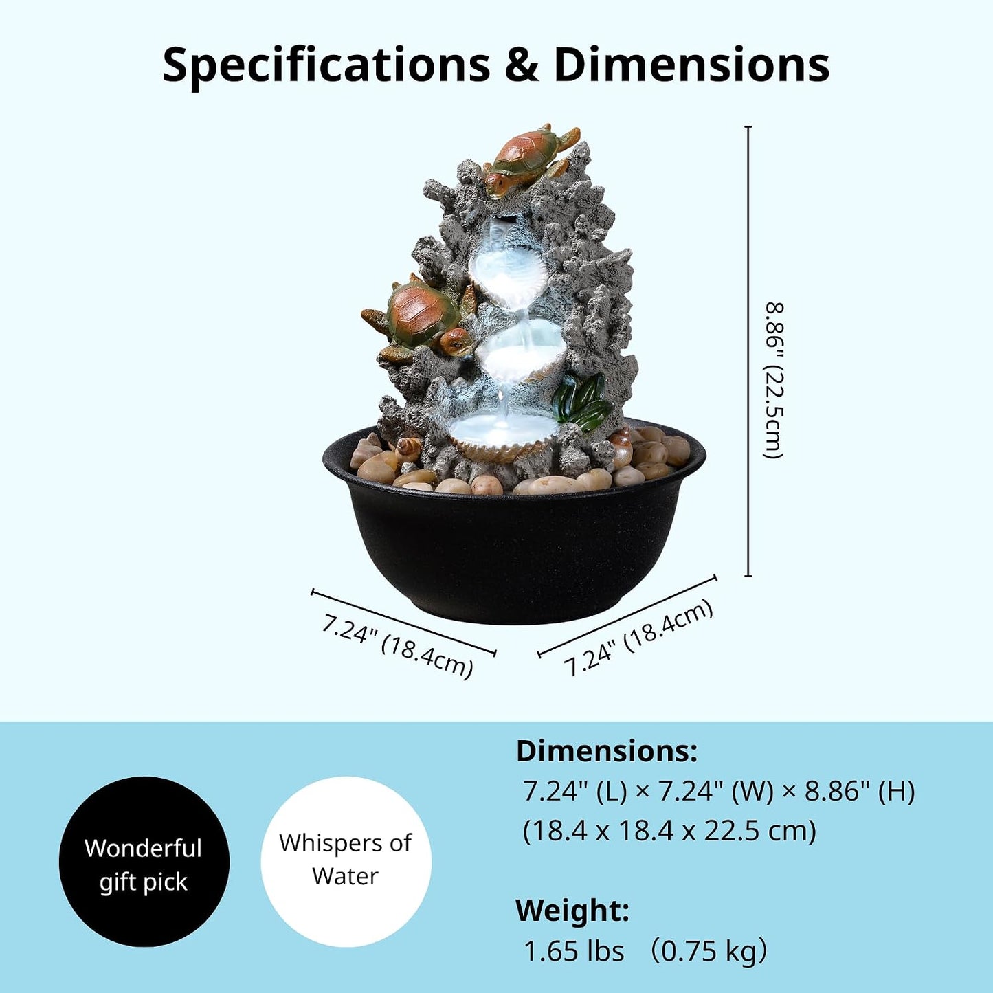 Indoor Tabletop Dolphin Water Fountain with LED Light – Ocean Theme Desk Decor and River Rocks, Relaxing Sound Machine for Sleep & Office, Zen Home Décor Gift for Women, Living Room Decoration