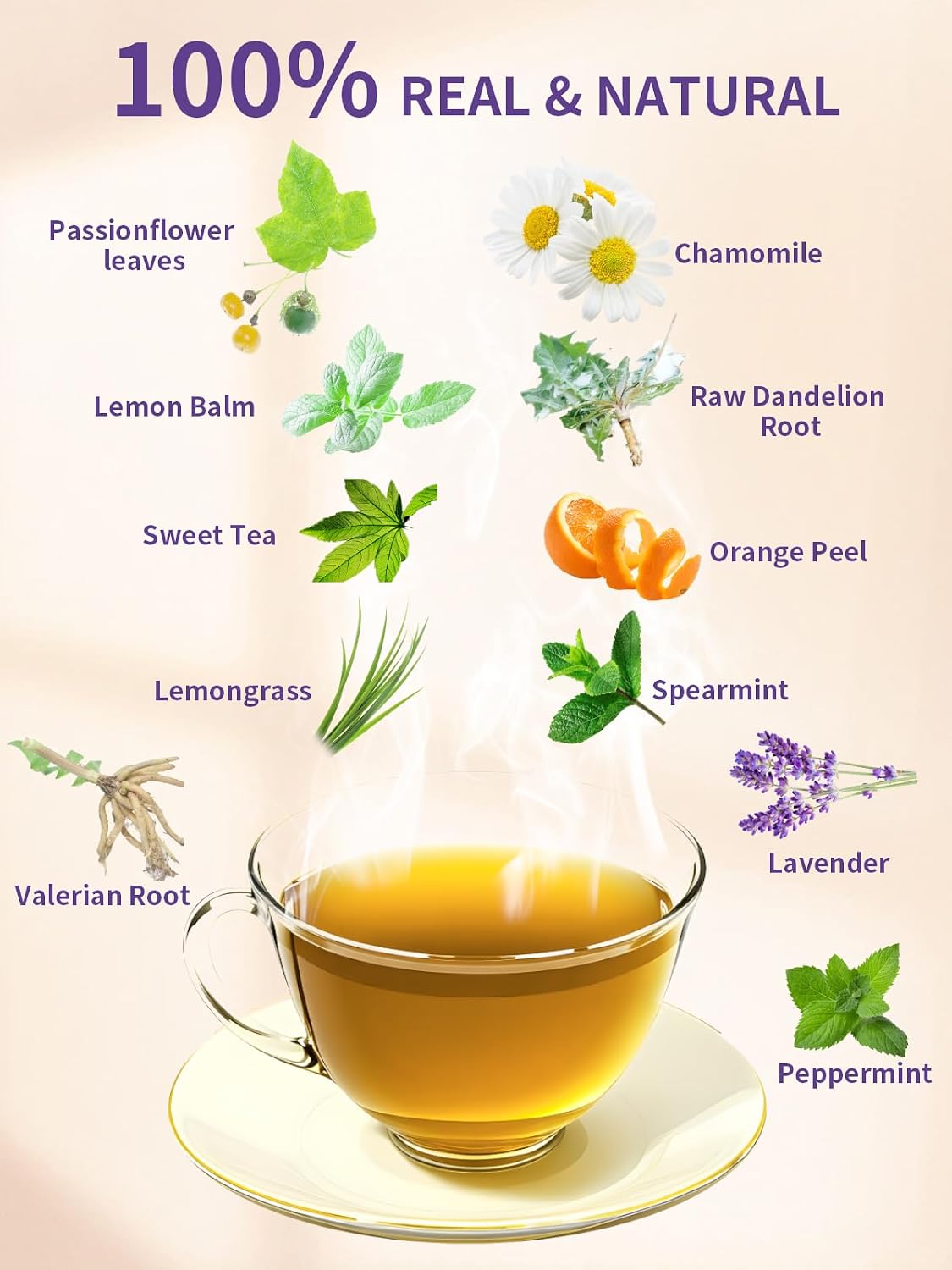 TeeLux Chamomile Passionflower Tea Bags, Smooth & Soothing Taste, 50 Count