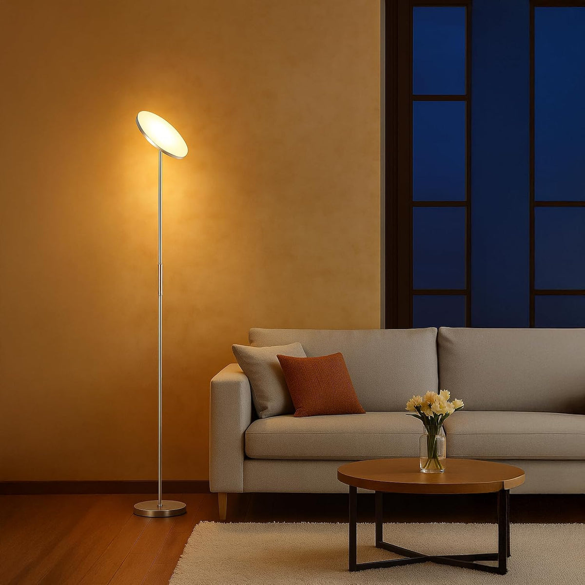 JOOFO LED Torchiere Floor Lamp with Remote, Stepless Dimmable Black