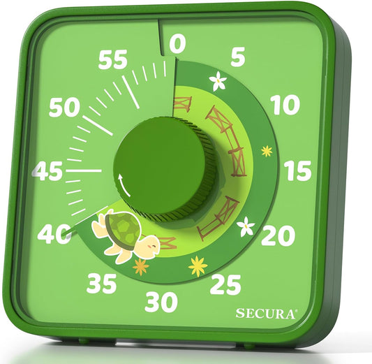 Secura 7.5 Inch Visual Timer, 60 Minute Visual Oversize Countdown Timer for Kids and Adults, Durable Mechanical Time Management Tool (Dark Green)