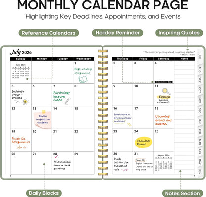 Planner 2026-2027, 8.5" x 11" Weekly and Monthly Academic Year Planner Calendar, July 2026 - June 2027, Hardcover Large School Planning Agenda With Tabs, Perfect for School & Office Supplies, A4, Green