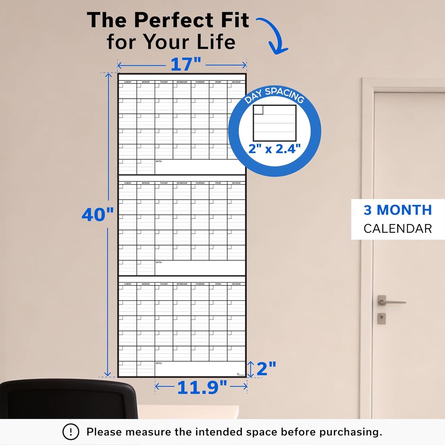 Large Dry Erase Calendar for Wall 36x48, Big Classroom Giant Month, Undated Reusable Family Monthly, Rolled Whiteboard White Board, Calendar Dry Erase Planner for Wall Erasable Large Office 48x36
