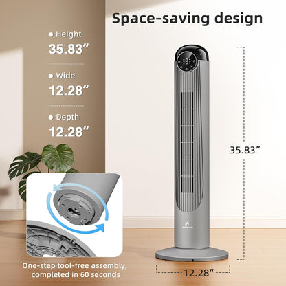 Antarctic Star T36 Tower Fan-36 Inch, Bladeless Oscillating Fan with Remote, 6 Speeds & 4 Modes, LED Display, 9H Timer, Quiet Floor Standing Fan for Bedroom Living Room Office, Pink
