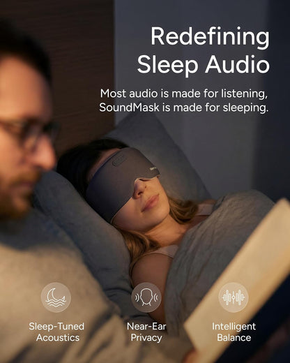 Sleenova Sleep Eye Mask with Bluetooth Headphones - Side Sleeper Optimized with Integrated Offline Audio for Phone-Free Use - 3 Modes for Rest, Nap and Travel - Black