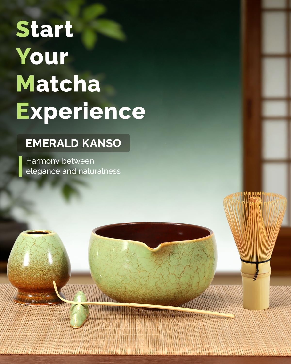 Maestri House Matcha Whisk Set, 7-Pc Complete Matcha Kit with Spouted Ceramic Bowl, Bamboo Whisk and Holder, Scoop, Spoon Rest & Sifter, Tea Cloth – Ideal Gift for Matcha Lovers (Black Stone)