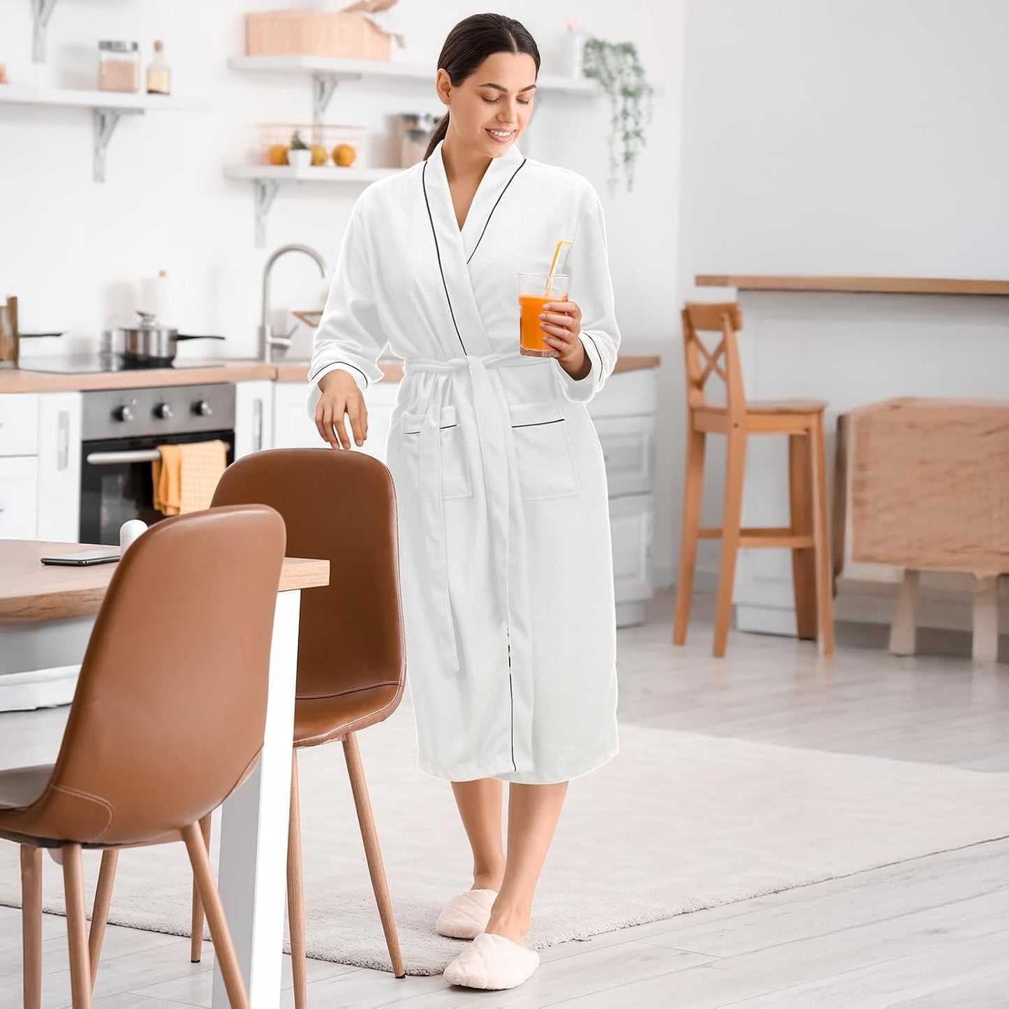 Cuffbow Cotton Robe for Women or Men Lightweight Waffle Knit Bathrobe Couple V Neck Spa Sleepwear(just 1 Set)