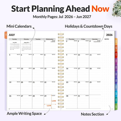 SUNEE Academic Planner 2026-2027 – Weekly & Monthly Planner, July 2026 to June 2027, 6.4"x8.3", Thick Paper, Tabs, Pockets, Bookmark, Spiral-Bound, Student Teacher Organizer, Black