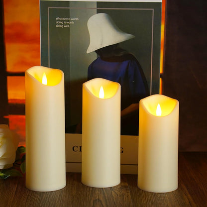 kakoya Flickering Flameless Candles Battery Operated with Remote and 2/4/6/8 H Timer Acrylic Led Pillar Candles Pack of 9 (appr D2.3"xH5.5"6.5"7.5")with Realistic 3D Wick Candles for Home Decor(White)