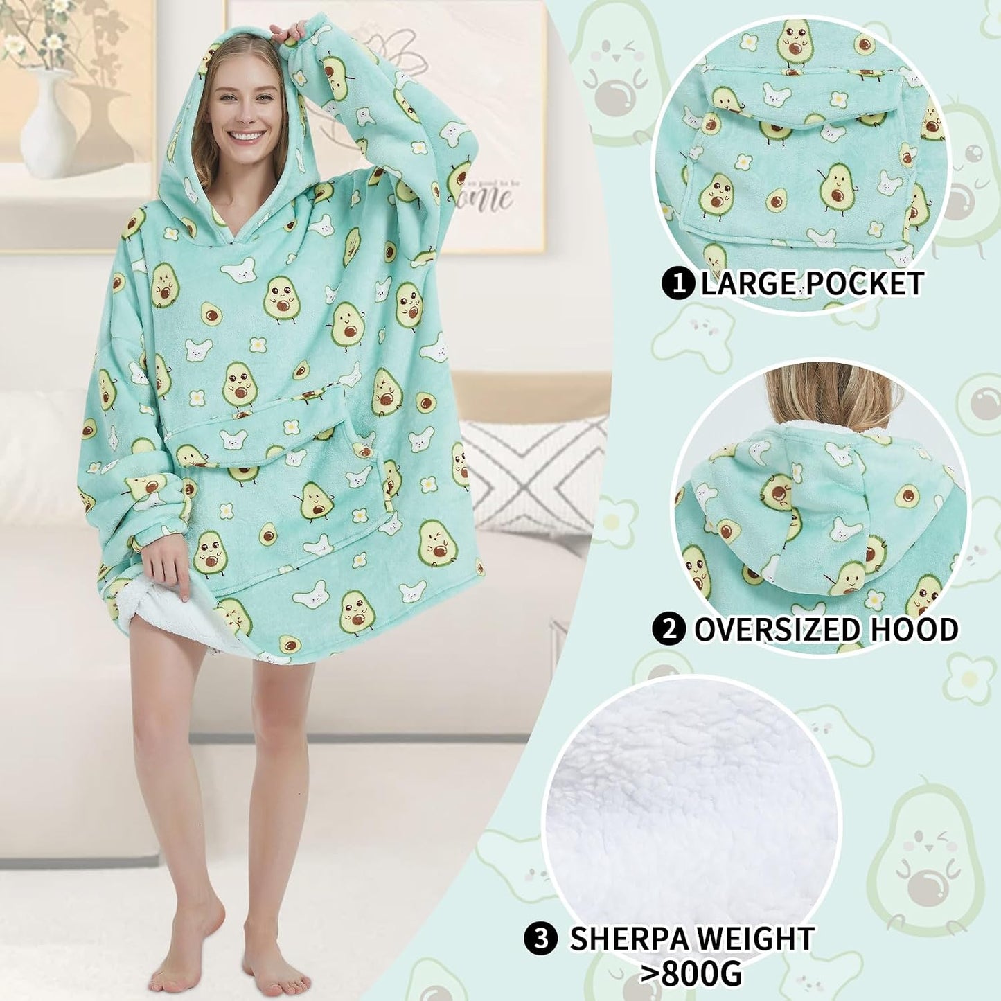 Mewkou Wearable Blanket Hoodie for Adult,Oversized Sherpa Fleece Blanket Hoodie for Women Men,Grey