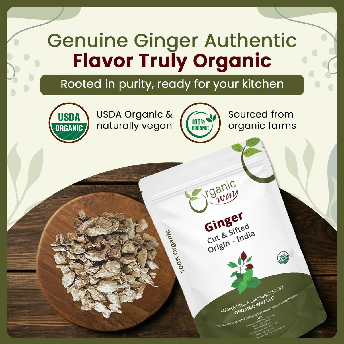Organic Way Ginger Root Cut & Sifted - Herbal Tea - (16 Ounce)