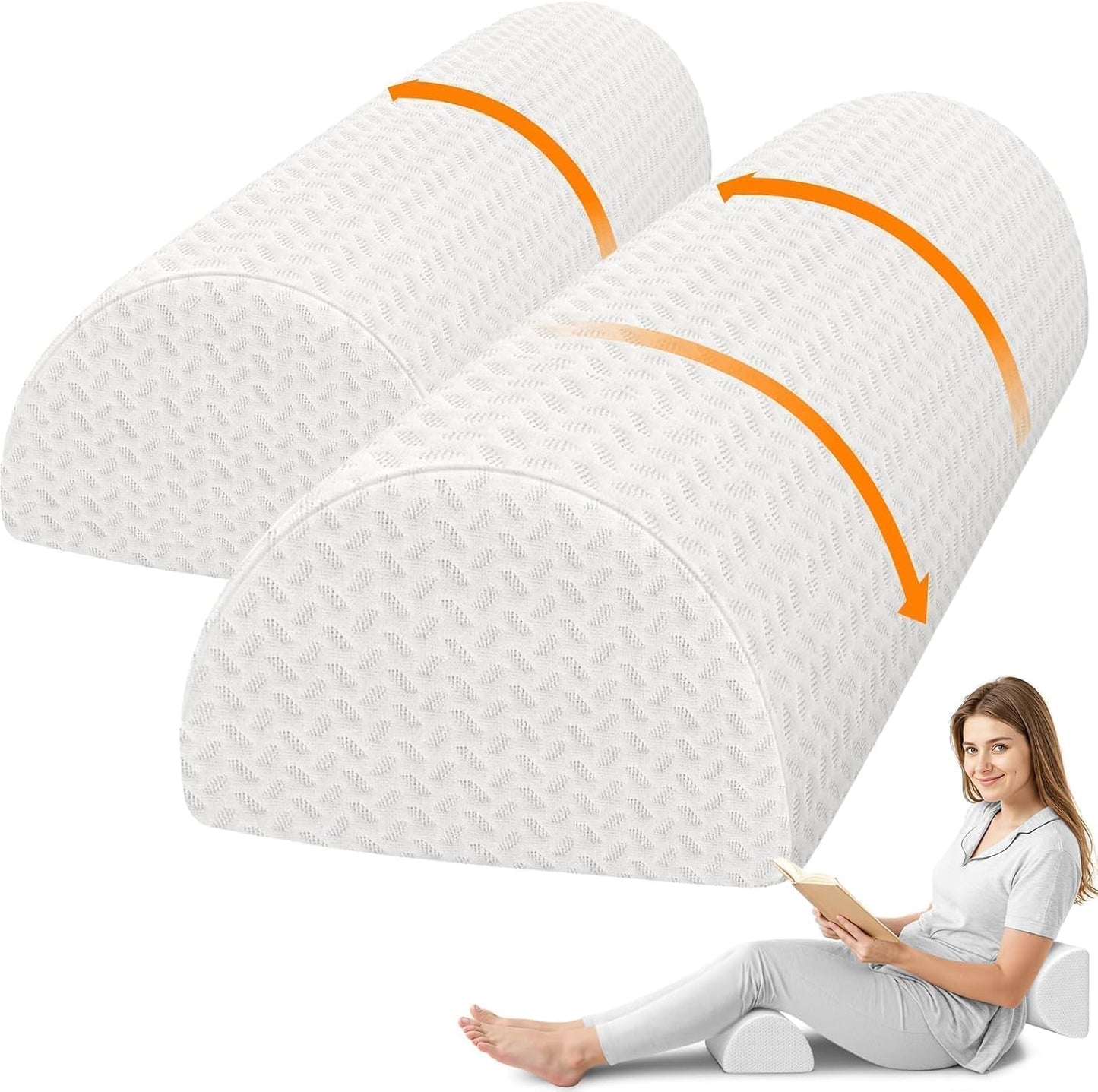 SweetSlubr Knee Pillow for Side Sleepers, Half Moon Memory Foam Bolster Pillow for Legs, Ergonomic Design Wedge Elevation Pillow for Side & Back Sleeping, Under Knee Support, Foot, Ankle, Lumbar,White