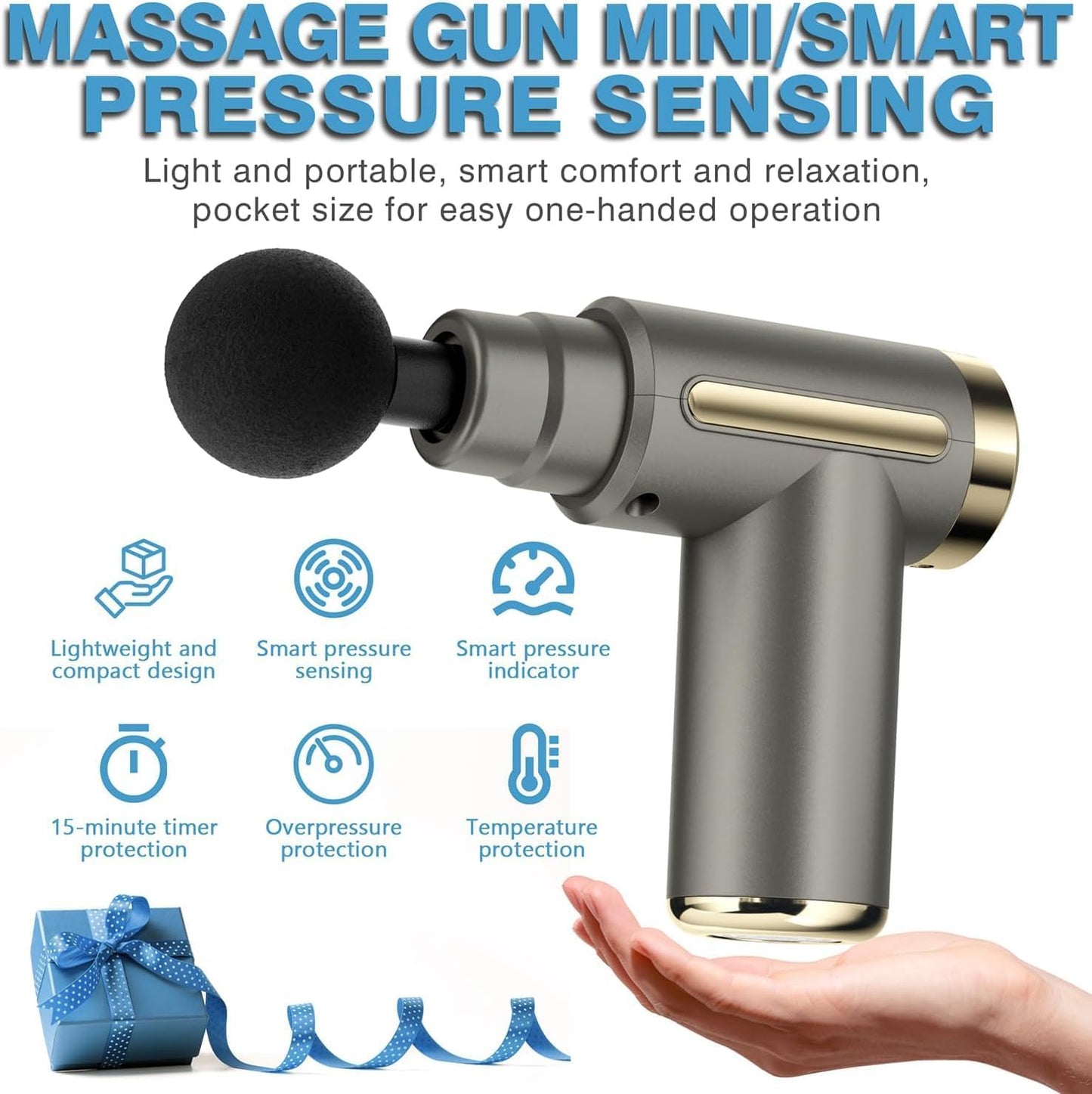 Jancane Mini Massage Gun, Deep Tissue Muscle Massager with 6 Speeds & 4 Heads, Super Quiet Handheld Percussion Massager for Pain Relief, Athletes, Office Workers & Parents, Portable Gift