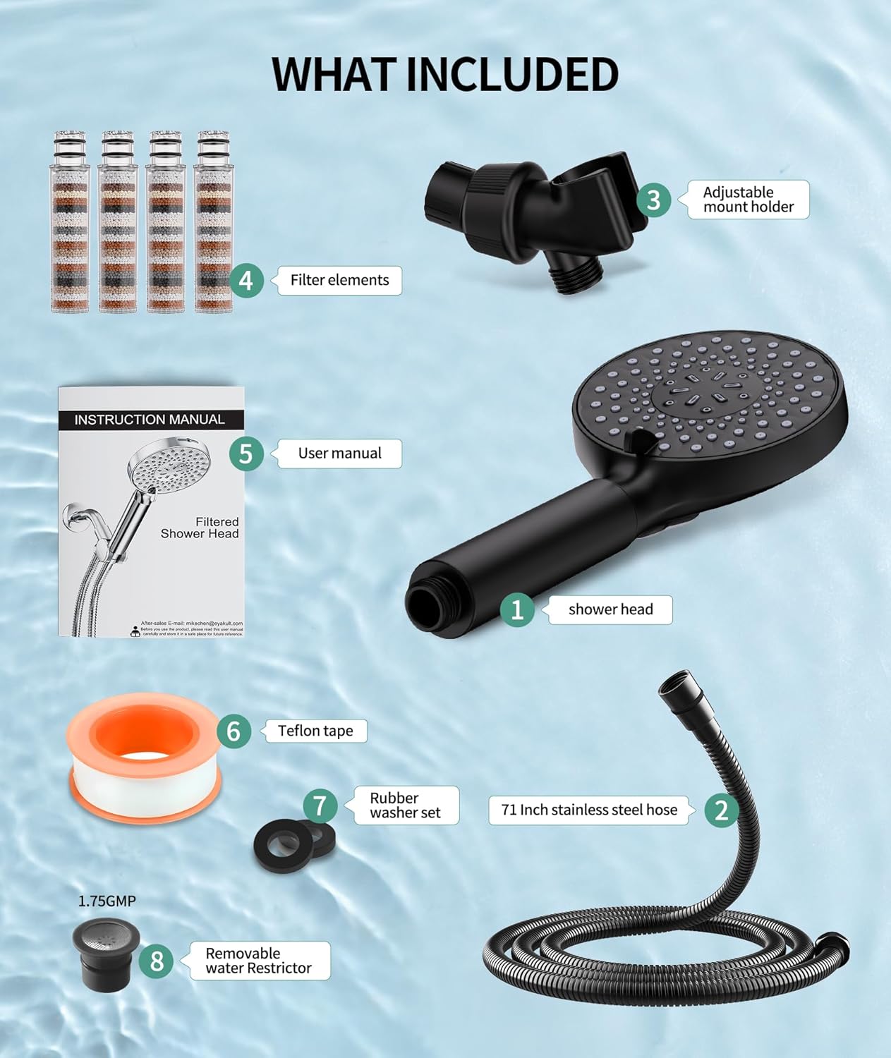 SR SUN RISE Filtered Shower Head with Handheld High Pressure 9 Spray Mode Showerhead Detachable Shower Head Water Softener Filters Beads for Hard Water Remove Chlorine 1 Filter Chrome