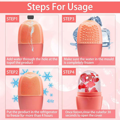 XHJRI Ice Cube Roller Massager for Face, Eyes and Neck Naturally Conditioning and Skin Care,De-Puff Eye Bags,Reduce Migraine Pain,Reusable Massage Silicone Ice Mold (Pink)