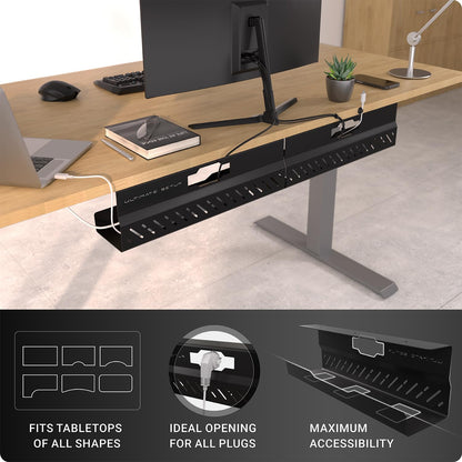 Under Desk Cable Management Tray no Drill – Wire Management - Cord Organizer – Huge Load Capacity – Under Desk Cable Tray no Drill (Black)